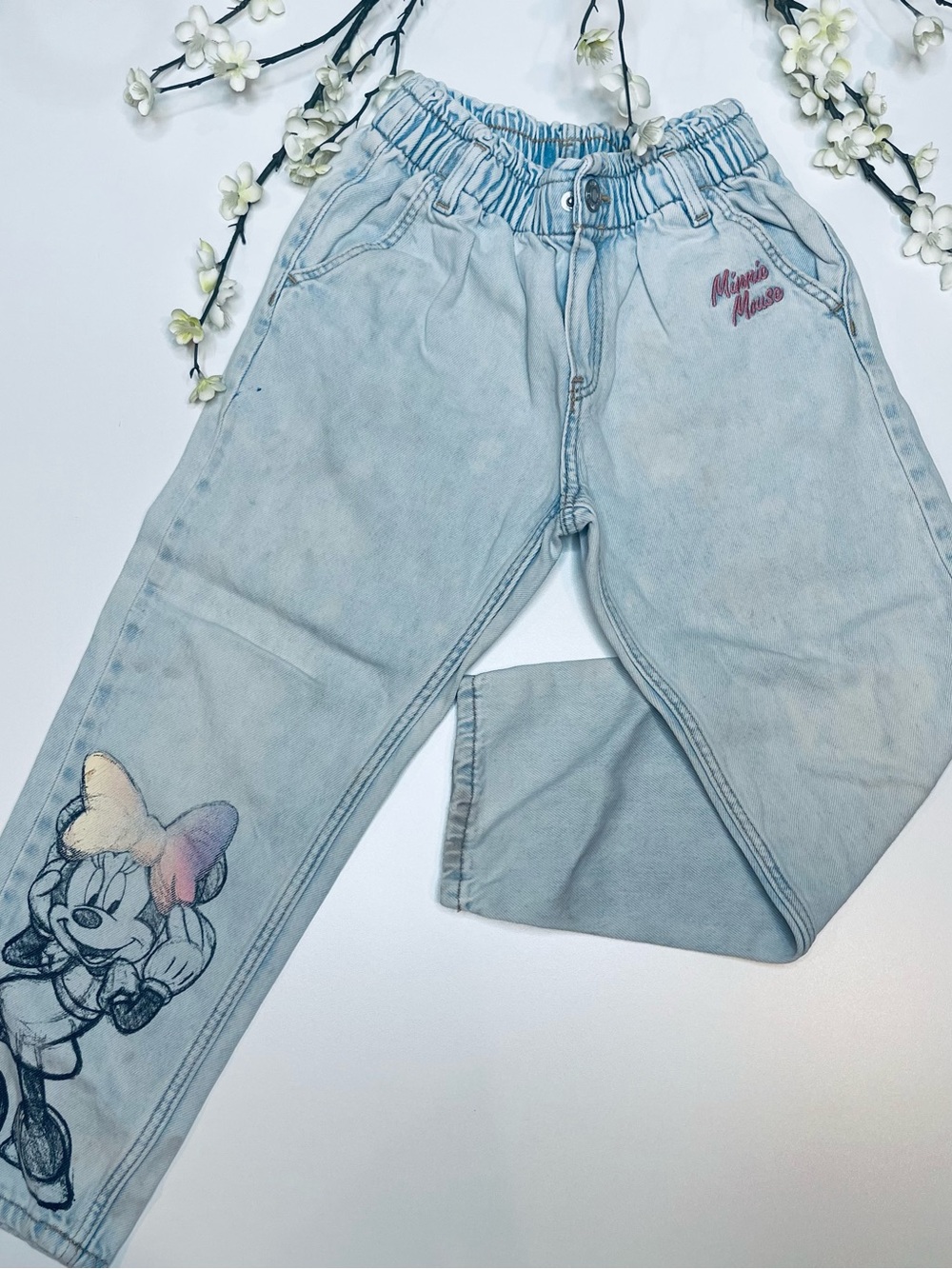H&M Light Blue Denim Jogger Jeans with Minnie Graphic